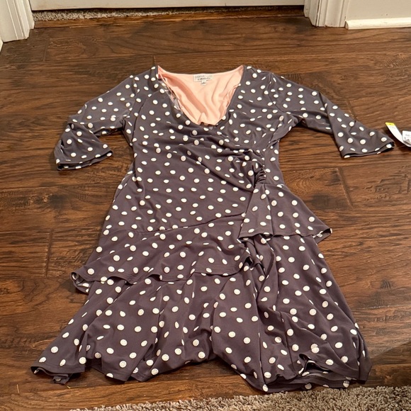 Signature by Robbie Bee Gray Polka Dot Long Sleeve Dress - Picture 1 of 4